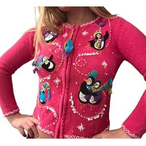vintage heirloom collectibles penguin christmas cardigan sweater